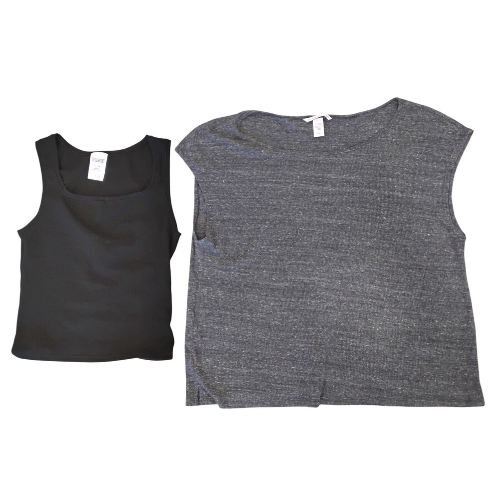 Victorias Secret PINK Sleepwear Bundle Black Tank Grey Cap Sleeve Top Womens M